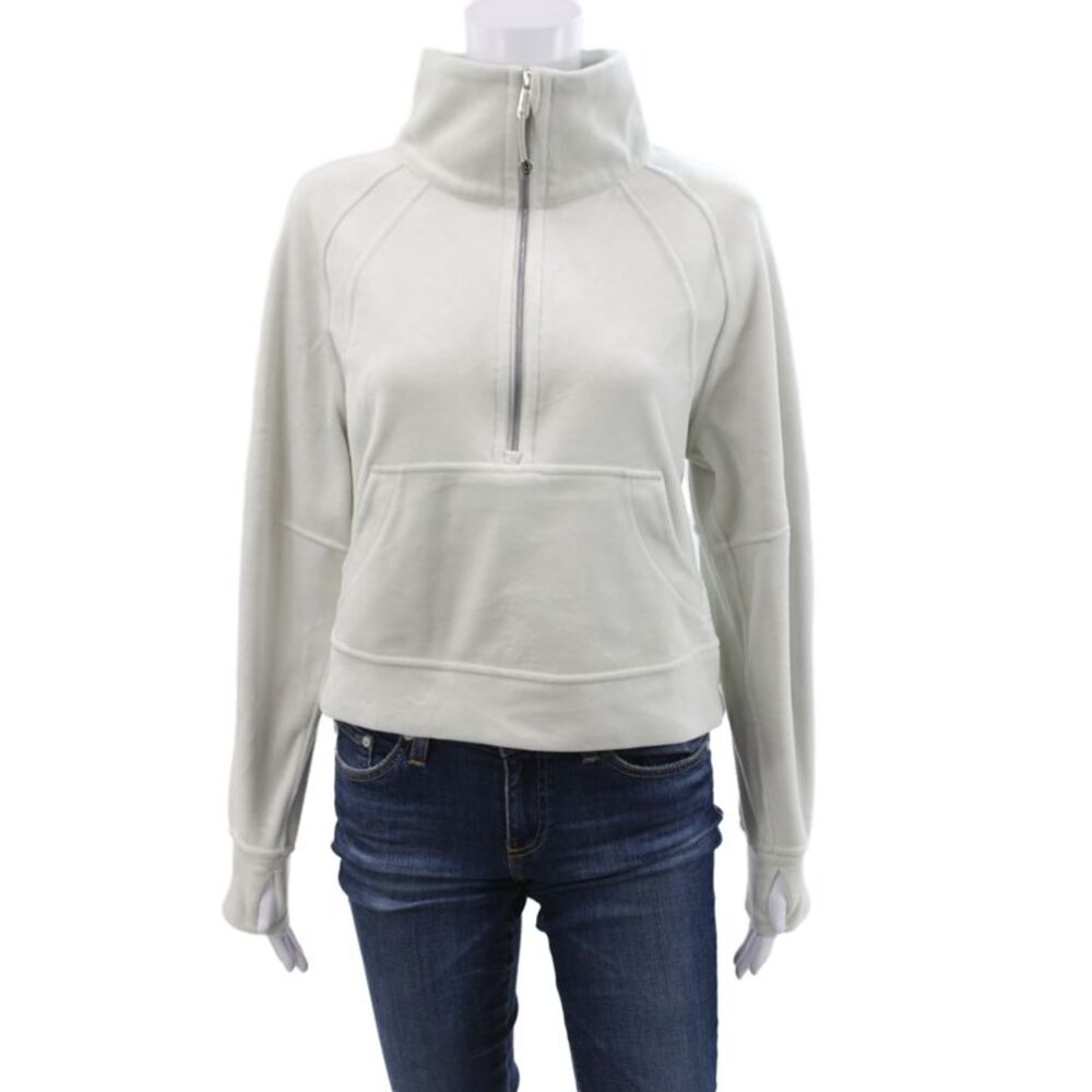 Lululemon Womens Fleece High Neck Zip Pullover White Long Sleeve Size XS